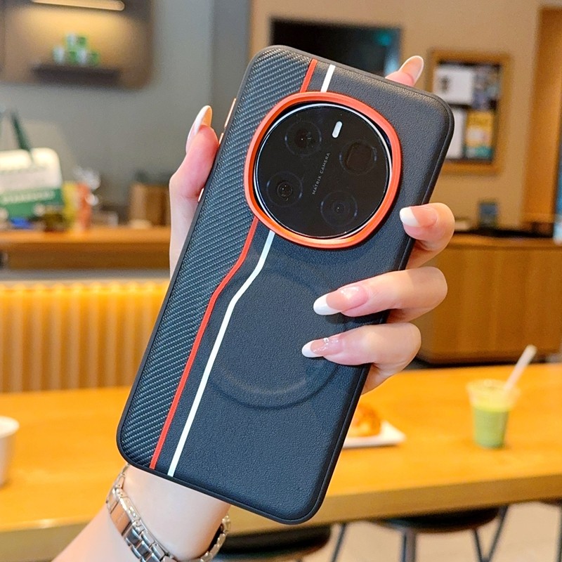 สําหรับ Honor Magic 6 Pro, 7 Pro, 7 RSR กรณี ELVEV Hard PC หนังเส้นใยรูปแบบ Anti-slip ฝาปิดโลหะดูดฝาครอบโทรศัพท์