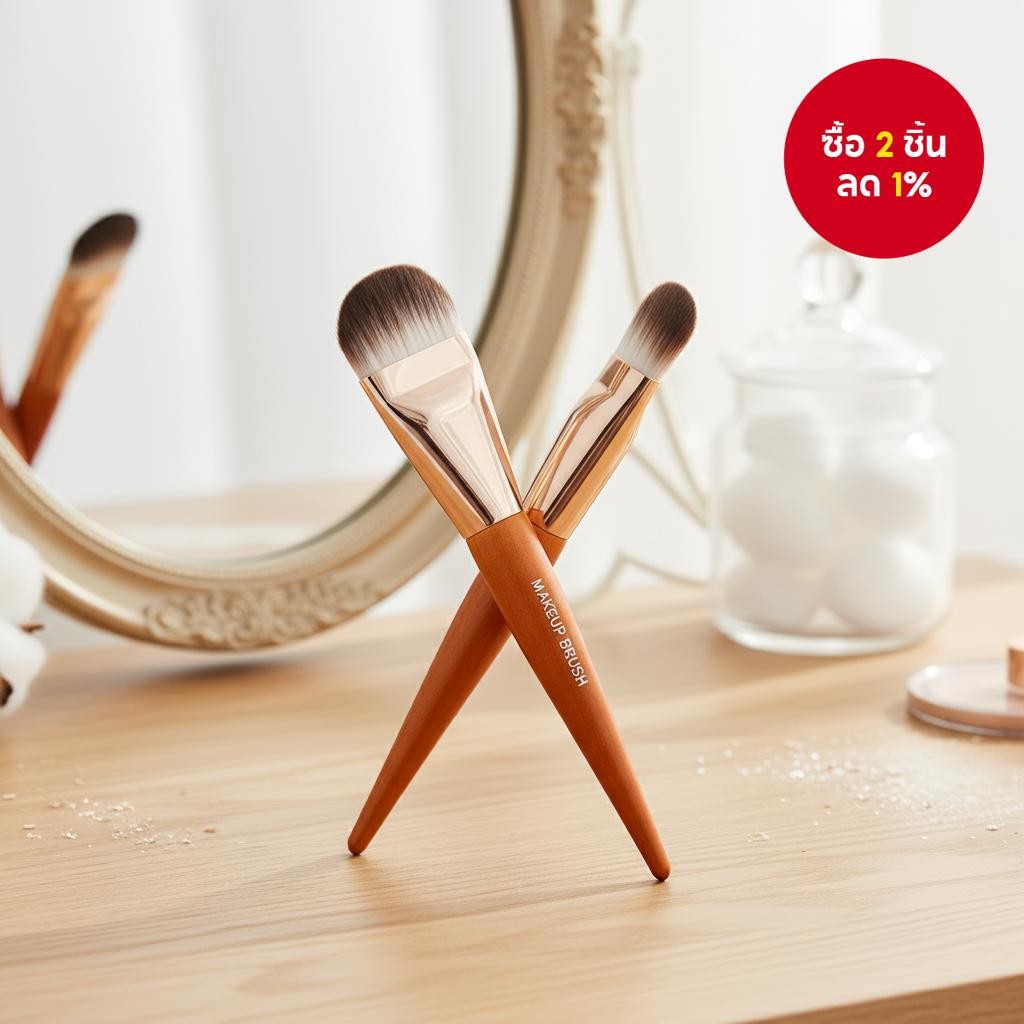 GECOMO แปรงแต่งหน้าลิ้นบางขยายพิเศษ รองพื้น คอนซีลเลอร์ หัวแบน ไม่กินแป้ง