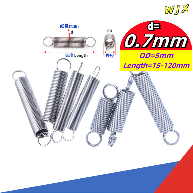 304 สแตนเลส สปริงแรงดึง/สปริง d=0.7mm,OD5mm,L=15~120mm สปริงดึงพร้อมตะขอ ทาประตูโรงรถ bunnings, เครื