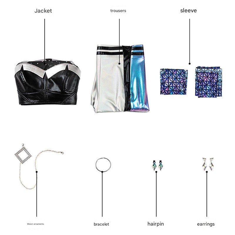 ขายร้อนฮาโลวีน LOL KDA League of Legends คอสเพลย์ Kaisa Evelynn สาวกลุ่ม Ahri สุดท้ายร้องเพลงเครื่อง