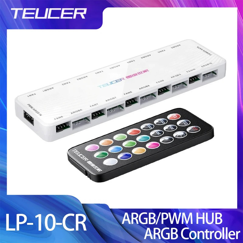 TEUCER LP-10 ARGB/PWM HUB พร้อม ARGB Controller อะแดปเตอร์พัดลม HUB 2 in 1