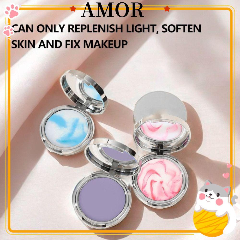 AMOR Pressed Setting Powder, Lavender with Powder Puff Oil Control Pressed Powder, Waterproof Matte 