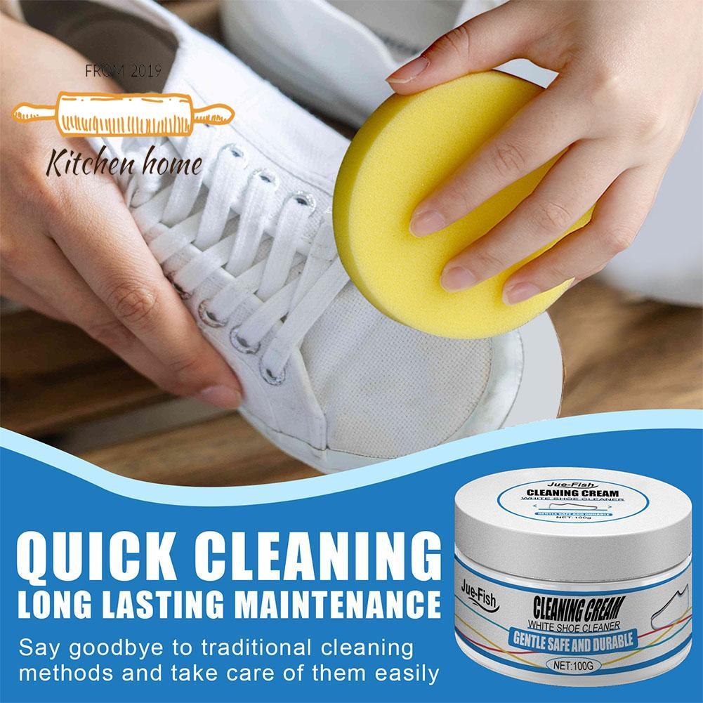 [ฟองน้ําฟรี]ครีมทําความสะอาดรองเท้าสีขาวขนาดเล็ก ครีมขจัดน้ํา น้ํายาทําความสะอาดคราบ Brightening R5e