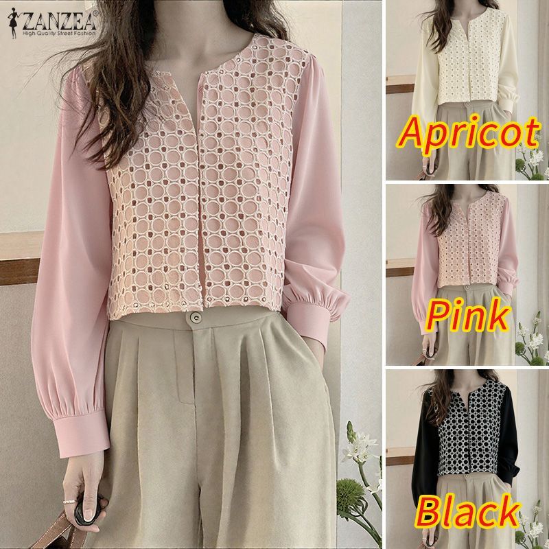 ZANZEA เสื้อบราคอวกลมแขนยาวสไตล์เกาหลีสำหรับผู้หญิง — صورة 3