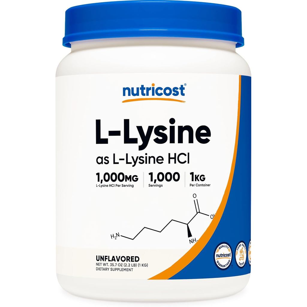 Nutricost L-Lysine Powder 1KG (2.2lbs) - L-Lysine บริสุทธิ์ ไม่ใช่จีเอ็มโอ ปราศจากกลูเตน