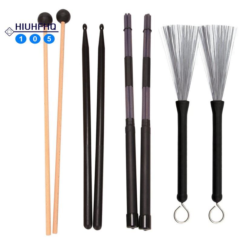 Hiuhfhq106Drum Sticks ชุดรวมไนลอนกลอง Sticks,Retractable Drum Wire Brushes Rods Drum Stick พร้อมกระเ