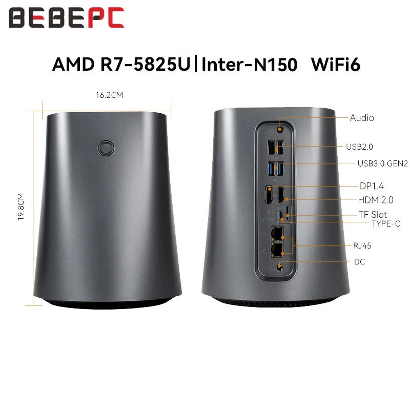 BEBEPC NAS Mini PC Barebone Kit พร้อม AMD R7 5285U/N100/N150 DDR4 M.2 NVME 2280 WiFi6 Linux สนับสนุน