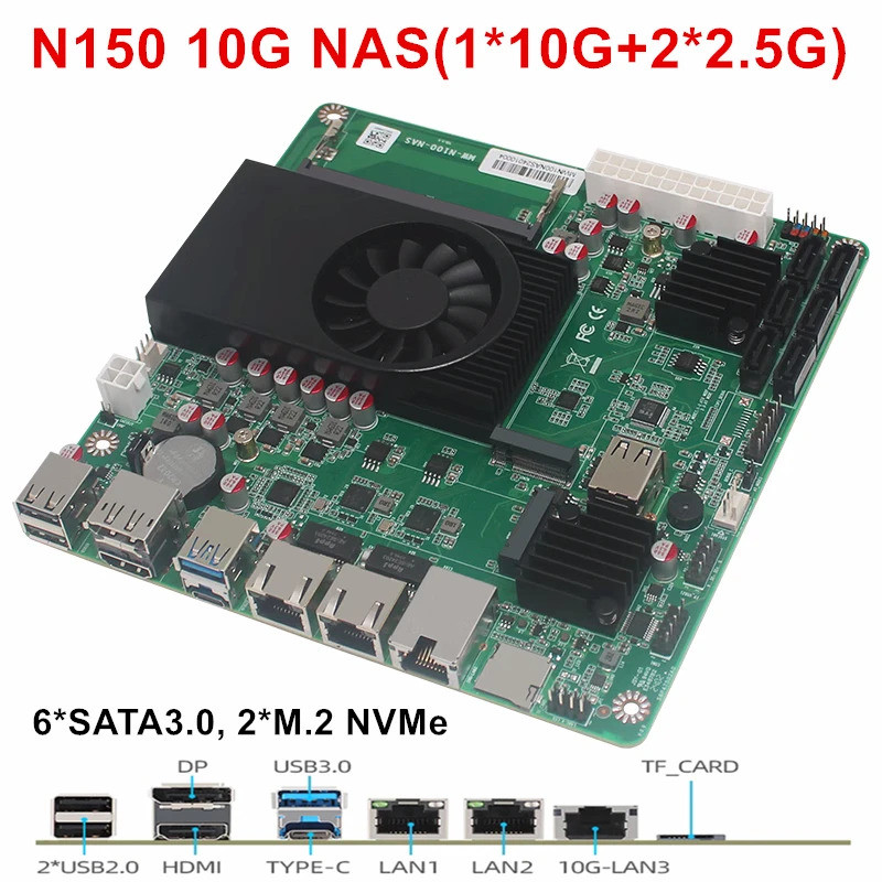 Intel N150 i3 N305 6-Bay NAS เมนบอร์ด 1*10G 2*i226-V 2.5G 6*SATA3.0 2*NVMe 1*DDR5 4800MHz Home Serve