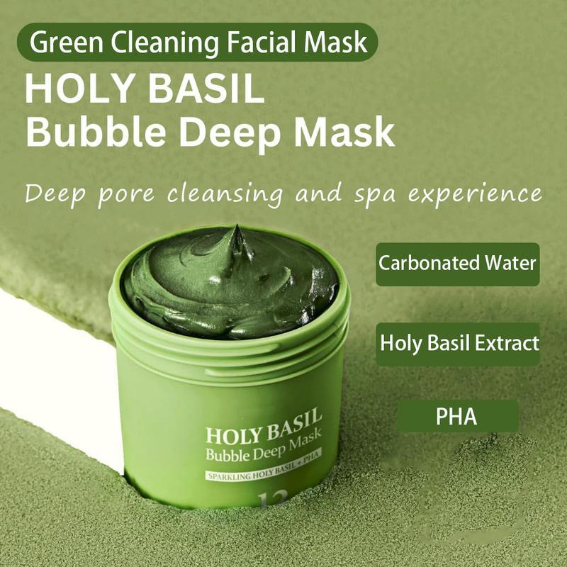 มาส์กหน้าทําความสะอาดสีเขียว Holy Basil Bubble Deep Mask – Holy Basil & Carbonated Water, ทําความสะอ