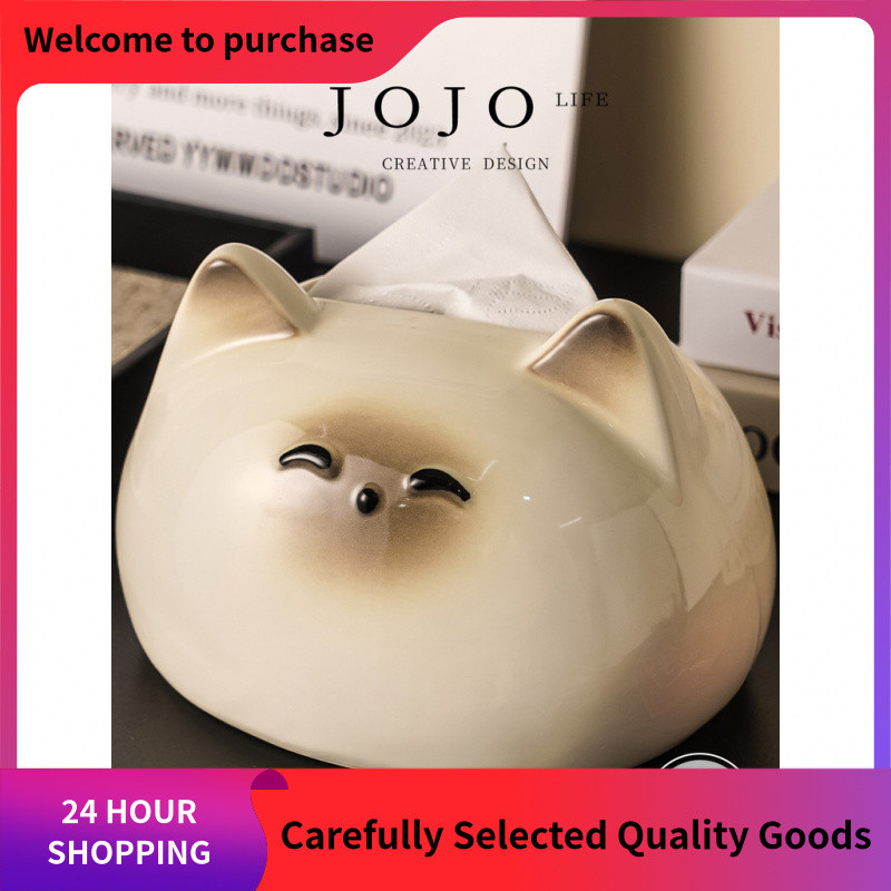 JOJOS L. PD.Pseudo.Pseudo.Cream Style Creative Cat เซรามิคกล่องกระดาษทิชชูในครัวเรือน | หนอนปลอม