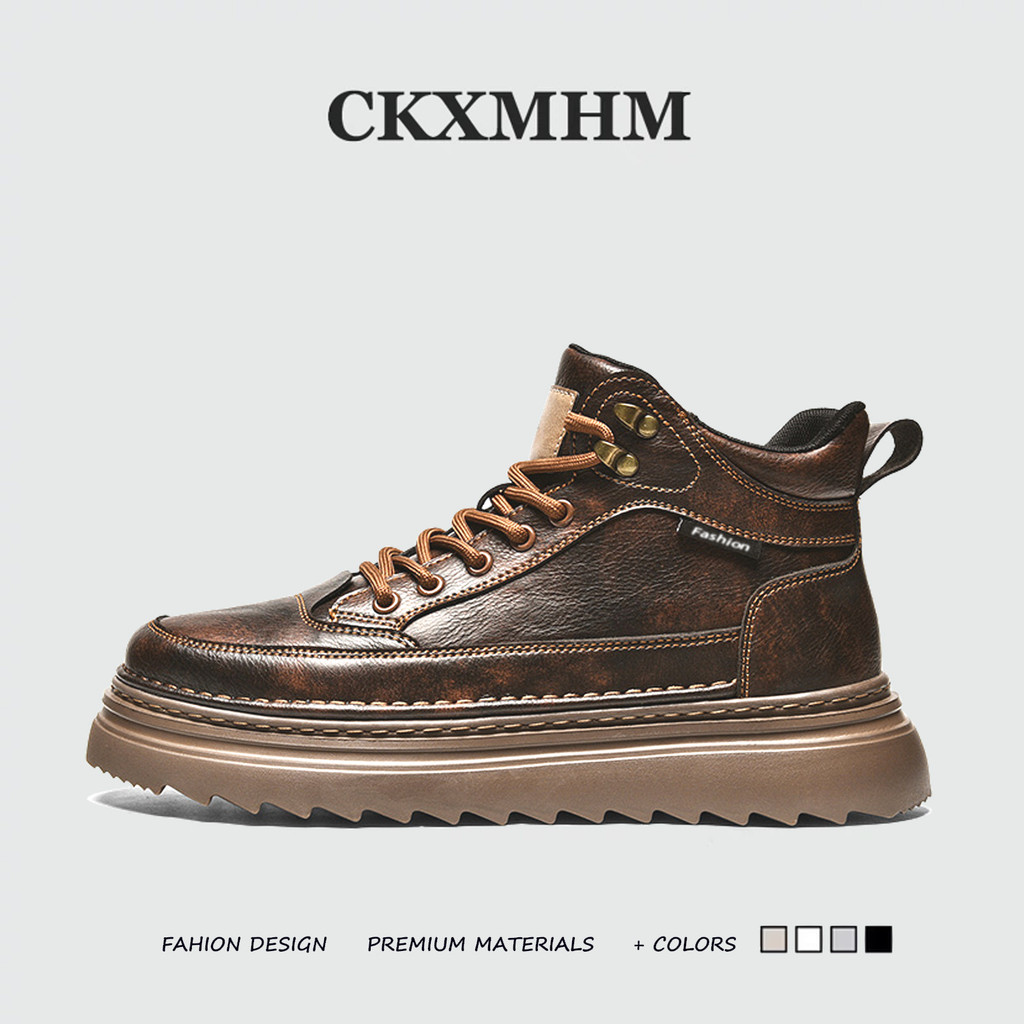 ขนาด 39-44 รองเท้าหนังหุ้มข้อสูงสําหรับผู้ชายรองเท้าบูทมาร์ตินลําลองกันลื่นทนทาน