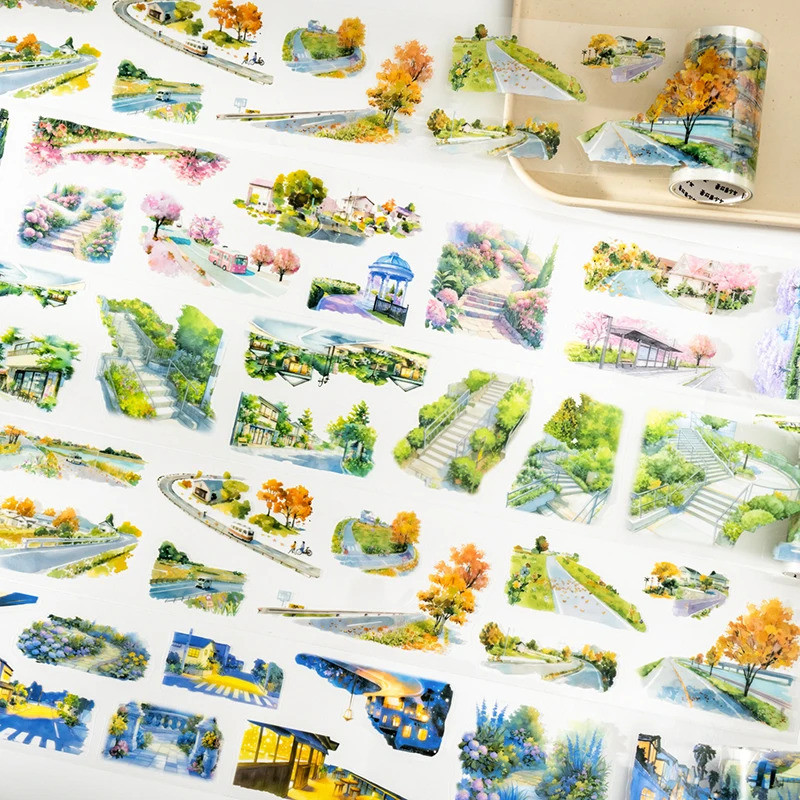 Journal GO 7x200 ซม.ฤดูใบไม้ผลิและฤดูใบไม้ร่วงสติกเกอร์เทปสําหรับ Collage Junk Journal Scrapbooking diy ไดอารี่ Planner Masking เทป