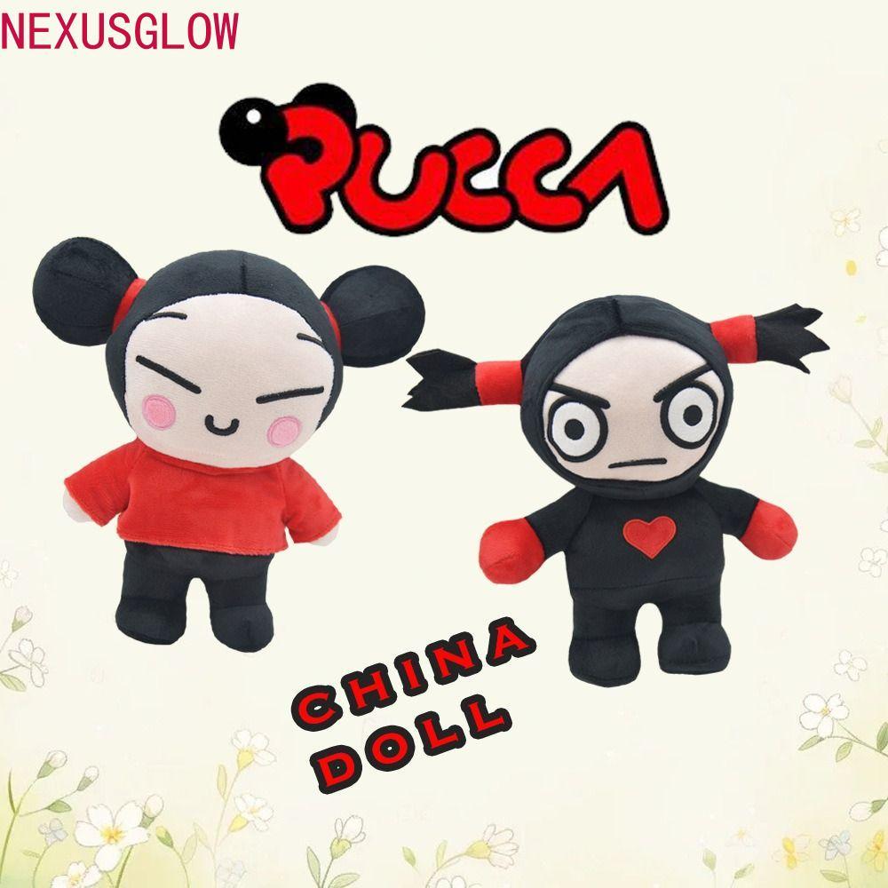 NEXUSGLOW ของเล่นตุ๊กตาสไตล์จีน, Pucca & Garu Double Ponytails อะนิเมะตุ๊กตาตุ๊กตา, ตกแต่งบ้าน Bun น