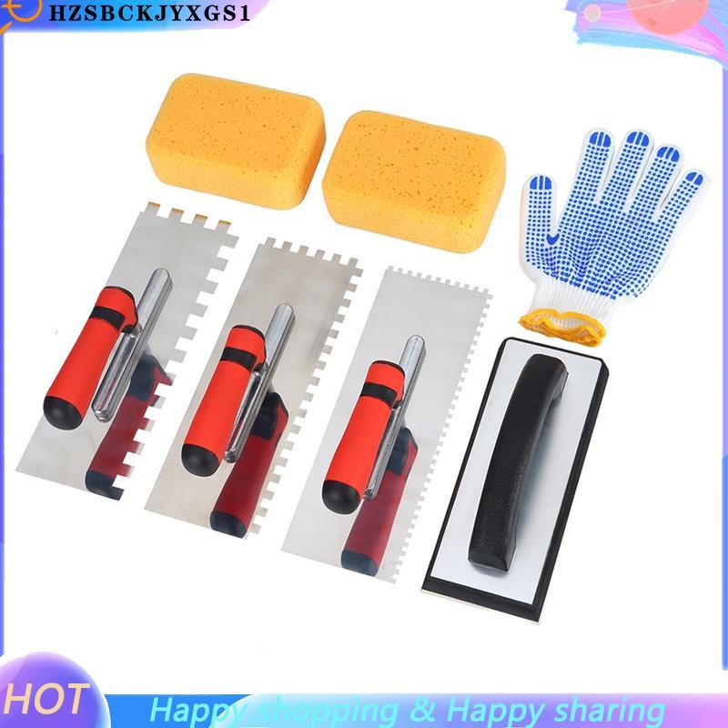 [hzsbckjyxgs1]Squared Trowel 3 ชิ้นชุดฟองน้ํายาแนวและถุงมือทํางานเหมาะสําหรับซีเมนต์คอนกรีตกระเบื้อง