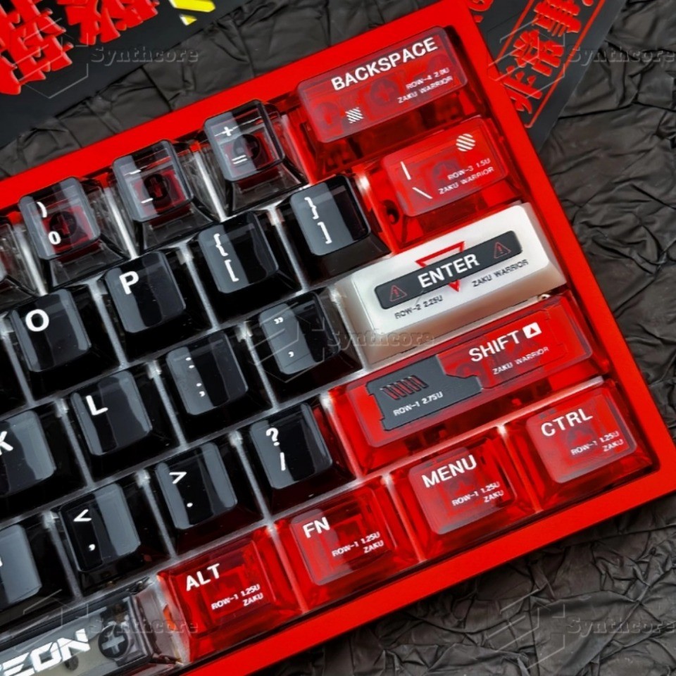 ZAKU Keycaps 73 130 คีย์โปรไฟล์เชอร์รี่ PBT PC Wooting Aula F75 Mechanical Keycap Dye Sublimation Ruby โปร่งแสงสีดําและสีแดง Keycaps