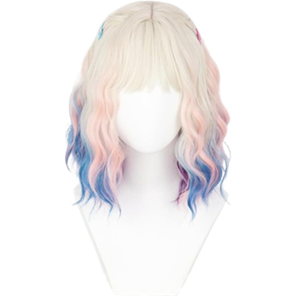 NiceLisa Enid Wavy Women Werewolf Wig Wednesday Cosplay Costume Wigs Blonde Blue Pink + 2 Hairpins