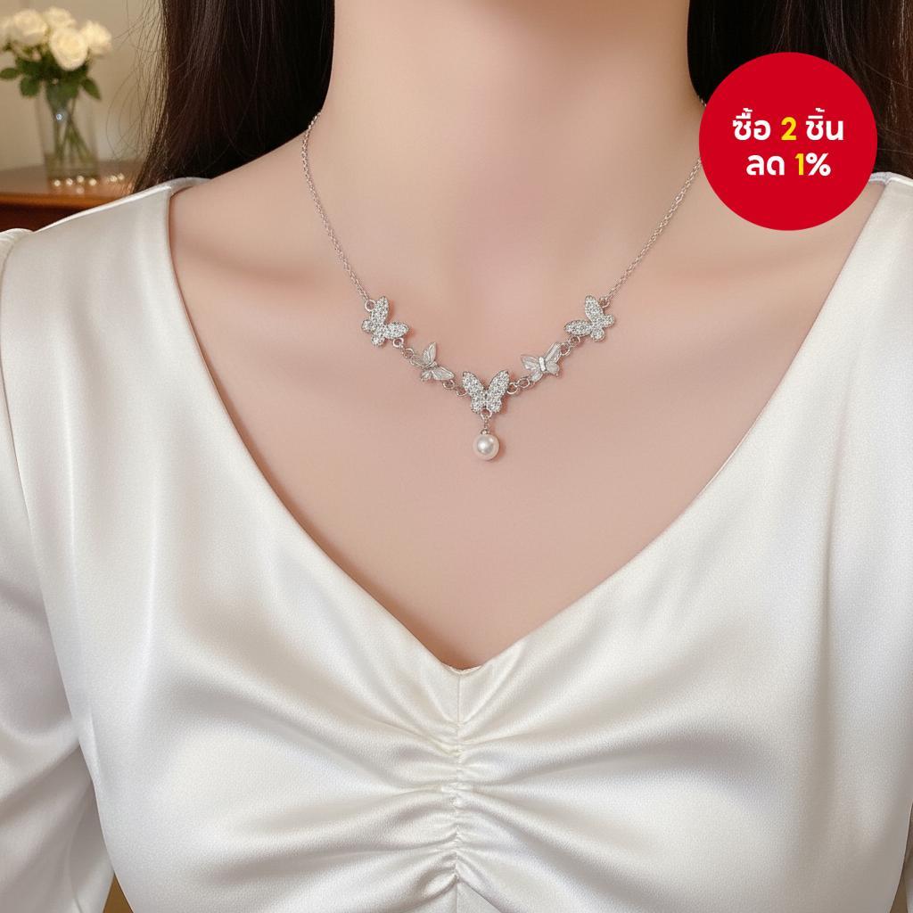 สร้อยคอไข่มุกผู้หญิง VMI Kols ประดับผีเสื้อ ทันสมัย อุปกรณ์เสริมเก๋ ๆ TDD 334