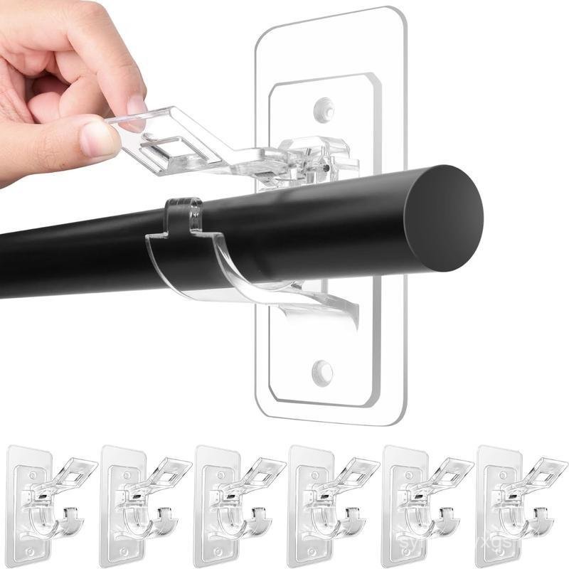 6-Pack No Drill Needed Curtain Rod Holders Brackets, Self Adhesive Rod Holder Hooks, Multipurpose Na