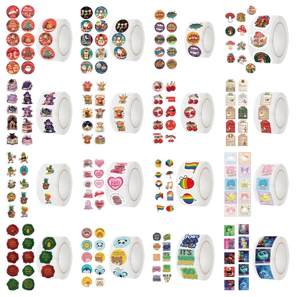 500 ชิ้น/ม้วนม้วนสติกเกอร์คอลเลกชัน-100 รูปแบบที่ไม่ซ้ํากัน,ขายร้อนข้ามพรมแดน,ในสต็อกขายส่ง