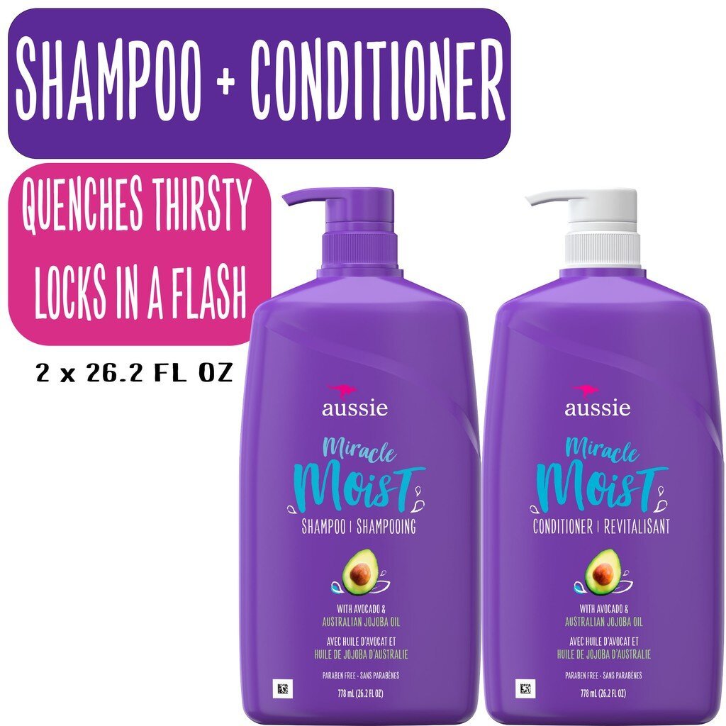 Aussie Miracle Moist with Avocado & Jojoba Oil shampoo & conditioner ขนาด 778 ml. แชมพูและครีมนวดผม