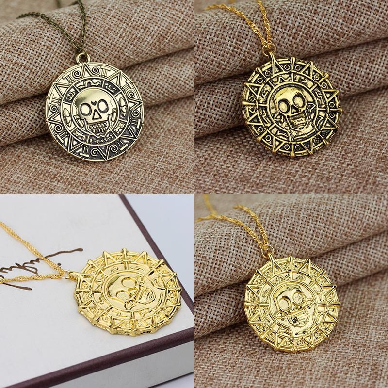สร้อยคอ สร้อยคอยอดฮิตจากหนัง Pirates of the Caribbean ในสไตล์แอซเท็ก ดีไซน์เป็นกะโหลกทองสีบนเหรียญโล