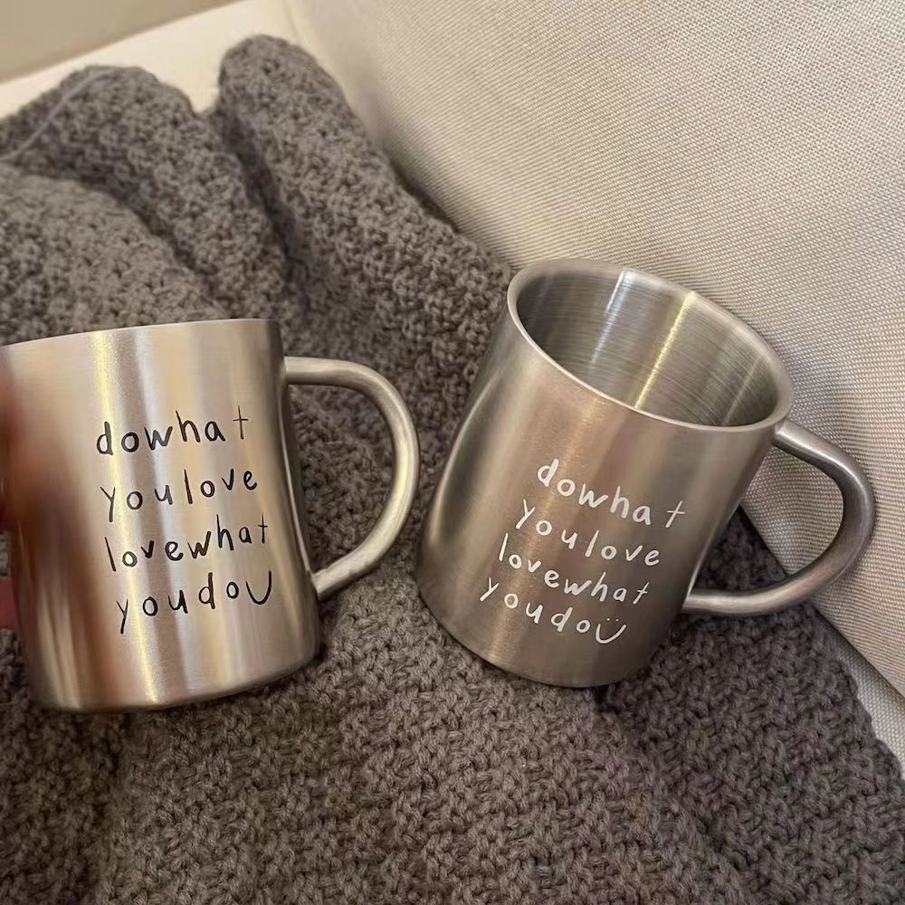 304 สแตนเลสแก้วเกรดอาหาร Simple Letter ins Nordic Retro ครัวเรือนเกาหลีเดสก์ท็อปคู่ 304 สแตนเลสแก้วเ