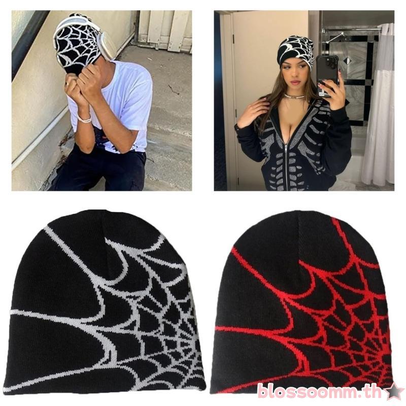 BLOSS หมวกแมงมุม Y2k Y2K Beanie หมวกถักหมวก Spider Beanie Skullies Beanie