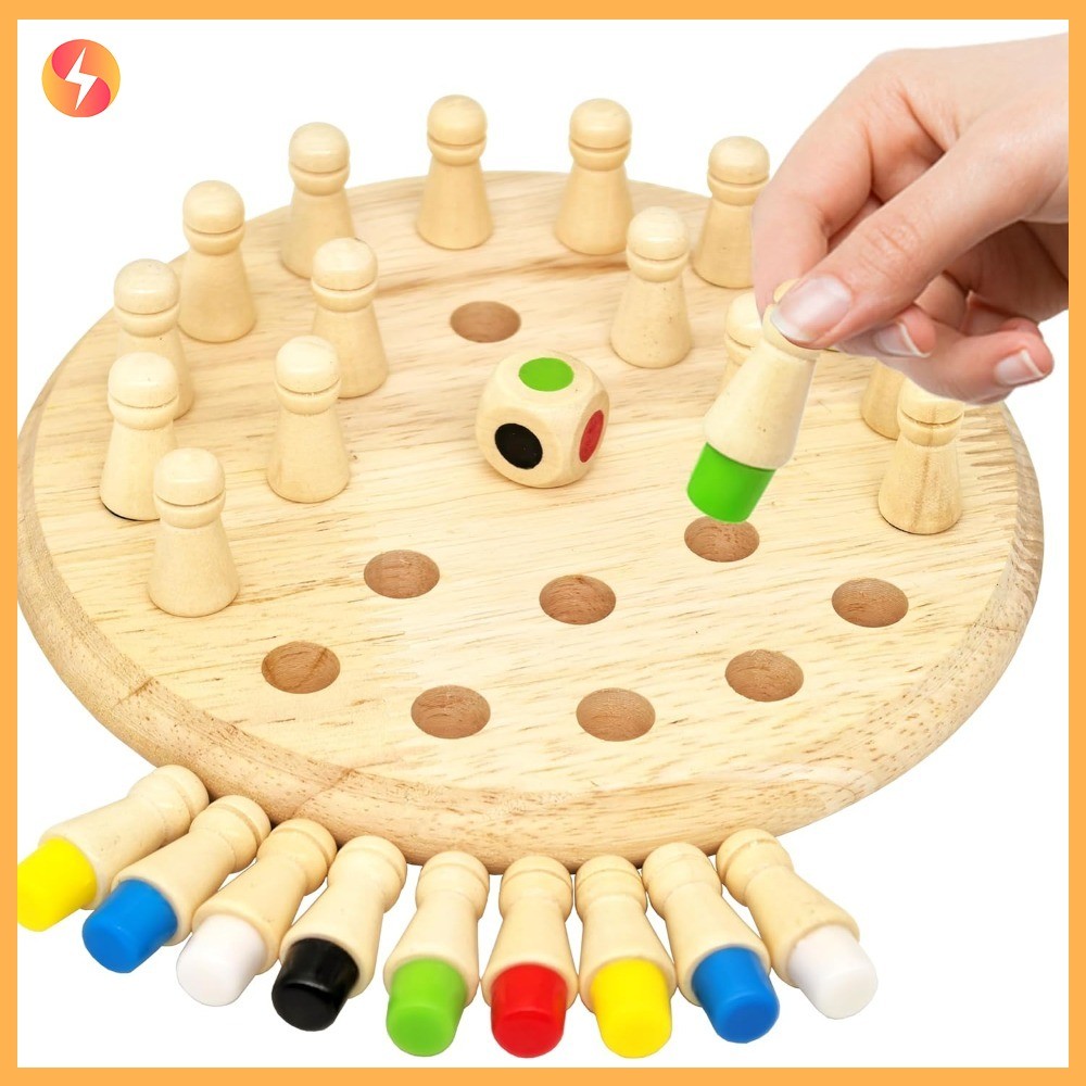 เกมจับคู่ความจำไม้ Memory Chess Montessori ของเล่นเสริมพัฒนาการ สำหรับเด็กก่อนวัยเรียน เด็กโต และผู้ใหญ่