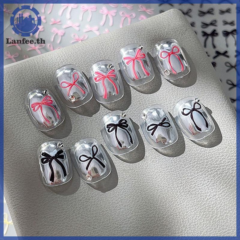 NFE 1 แผ่นนูนโบว์เล็บสติกเกอร์ Decals Y2K Charms สีสันริบบิ้นคอ Tie กาว Sliders ฟอยล์สําหรับตกแต่งเล