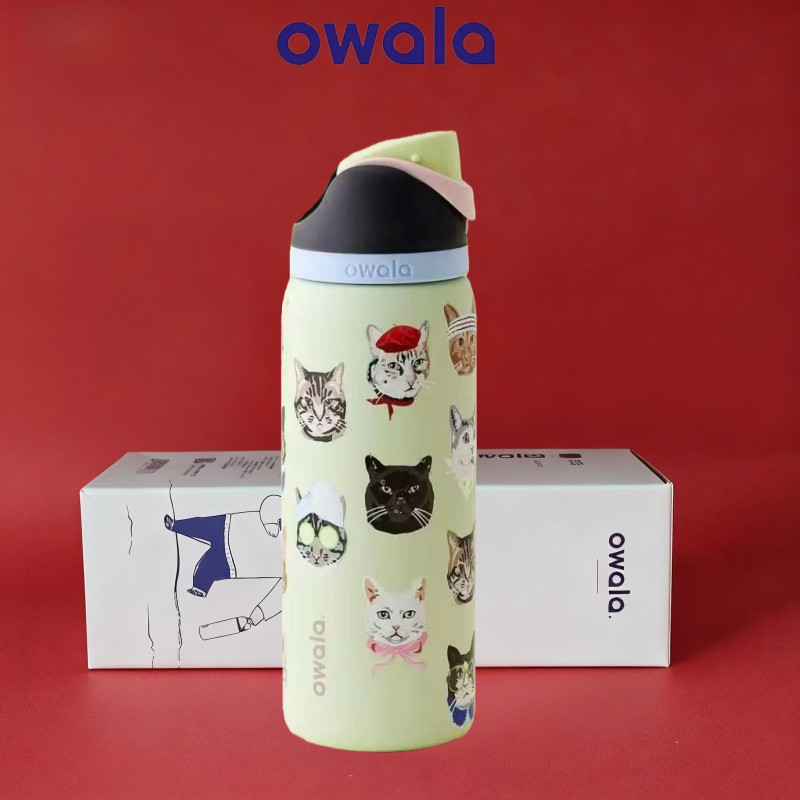 Owala FreeSip School Water Bottle - สแตนเลสหุ้มฉนวน 24oz/32oz พร้อมหลอด ปลอดสาร BPA