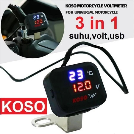 Koso 3 in 1 Voltmeter/3 in 1 Koso USB กันน้ํา Original Voltmeter/3in1 Voltmeter 2A USB Charger กระจก