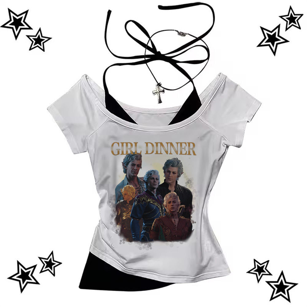 Astarion t-shirt สำหรับผู้หญิง 80s 2000s university style ลายกราฟิกPastel แบบป๊อบ และสไตล์เรโทร