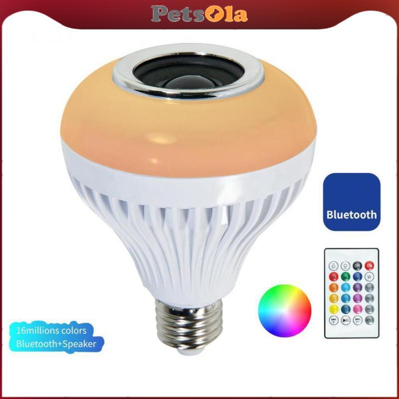 [PETSOLA] 5-7W LED RGB Speaker Bulb Light Dimmable Music Lamp Night 0G240V พร้อมรีโมทคอนโทรล, E27 ฐา