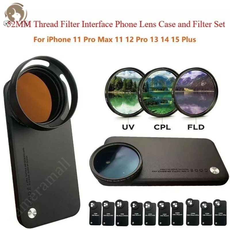52MM THREADED FILTER MOUNT PHONE LENS CASE WITH UNIVERSAL CPL UV FLD FILTER FOR IPHONE 11 12 13 14 1