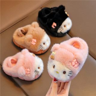 รองเท้าแตะหุ้มส้นเด็กแบบขนฟู ลายการ์ตูนน่ารัก กันลื่น ใส่ในบ…