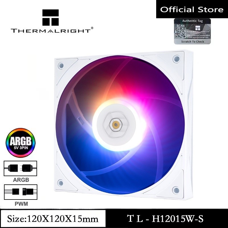 Thermalright TLH12015WS White ARGB Case Fan 120mm Cooling Fan 15mm Slimline 1900RPM Cooler for CPU C