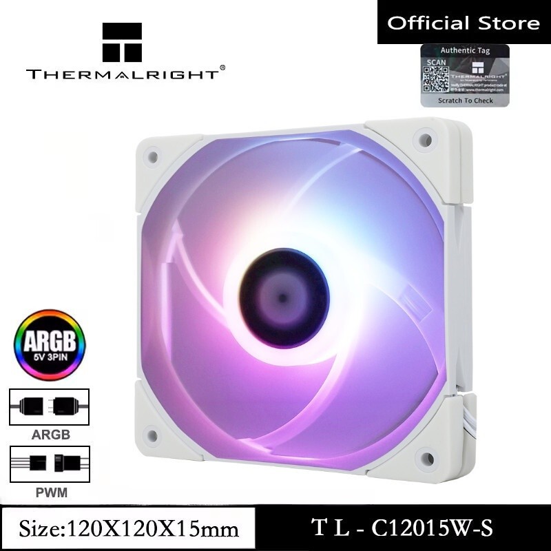 Thermalright TLC12015WS White ARGB CPU Fan 120mm Case Fan Quiet PWM Computer Fan ARGB 15mm Slimline 