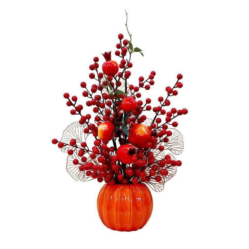 ของตกแต่งปีใหม่ดอกไม้และผลไม้ปลอมสีแดง สำหรับตกแต่งบ้านและห้องนั่งเล่นให้น่าอยู่ - รูปที่ 5