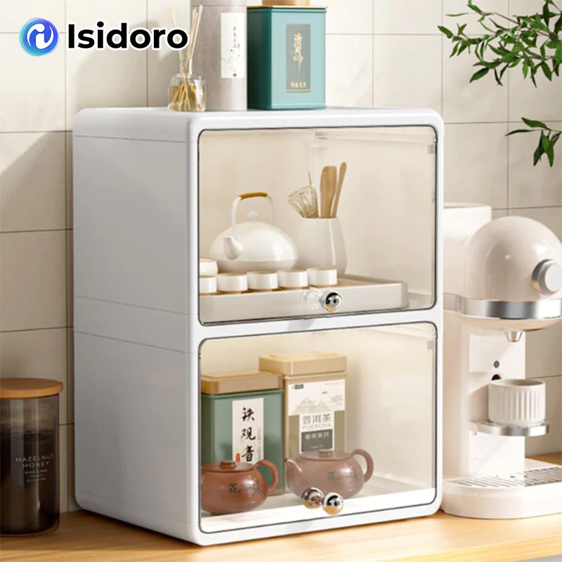 Isidoro ตู้ถ้วยกันฝุ่น 33/42/45CM หลายชั้น ป้องกันฝุ่น ความจุสูง ชุดถ้วยชา แก้วกาแฟ ผู้ถือถ้วย สำนักงาน ชุดน้ำชาที่บ้าน