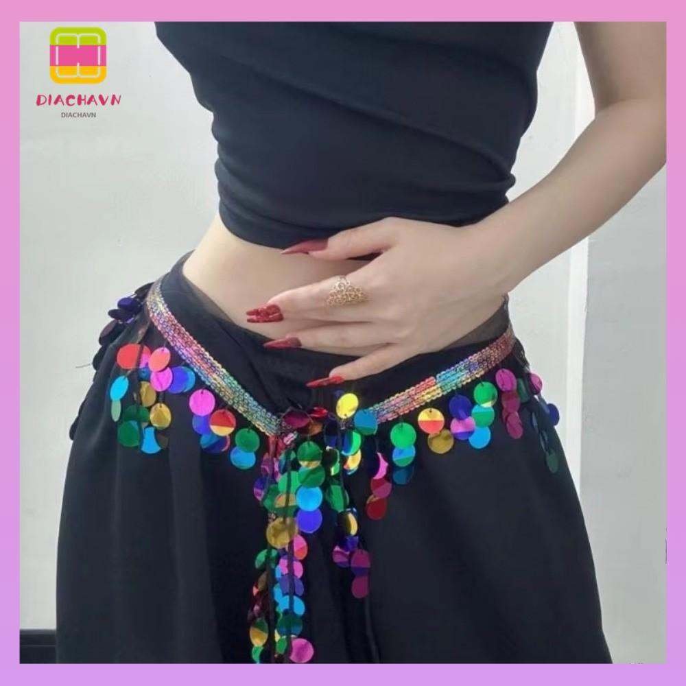 DICHAVN Waist Towel, Hip Hop Sequins Tassels Waist Chain, Fashion Shiny Waist Accessories Jazz Dance
