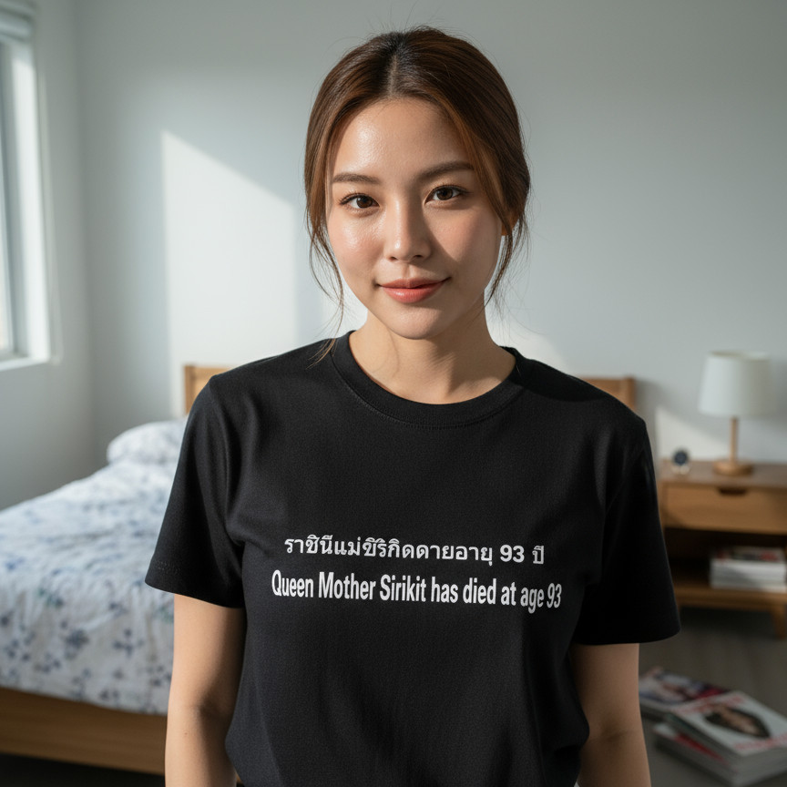 T-shirt Queen mother Sirikit has died at age 93 เสื้อยืดคอกลมพิมพ์ลายผ้าฝ้าย