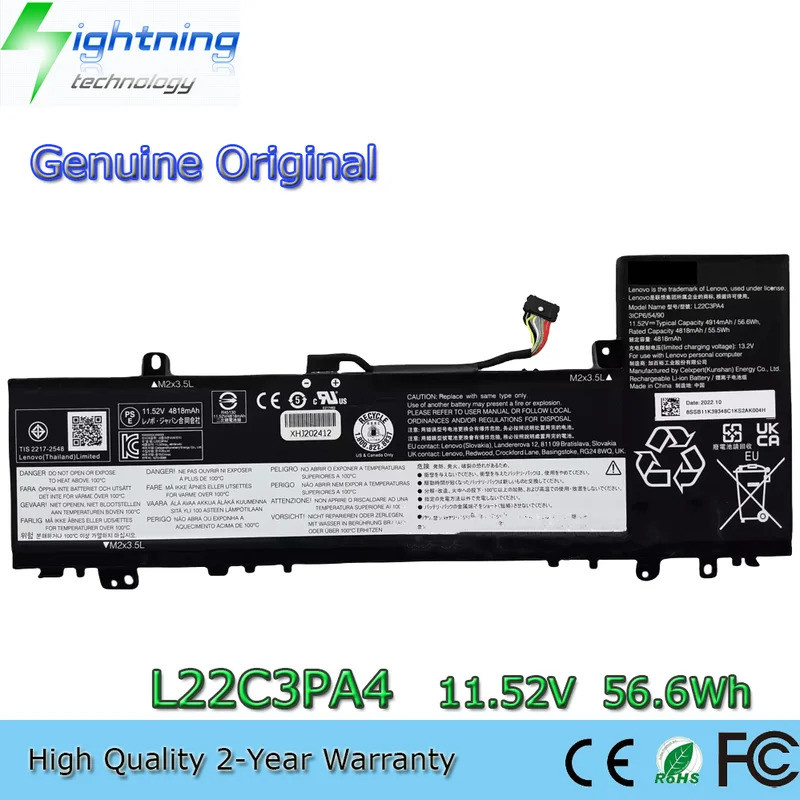 L22B3PA4 L22C3PA4 L22L3PA4 L22M3PA4 11.52V 56.6Wh แบตเตอรี่สําหรับ Lenovo IdeaPad Slim 5