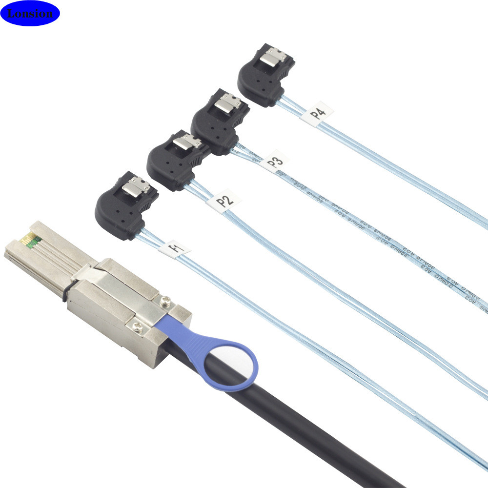 [คลังสินค้าพร้อม] MINI SAS HD SFF-8088 ถึง 4X SATA 7P Female Right Bend Server Hard Disk Cable