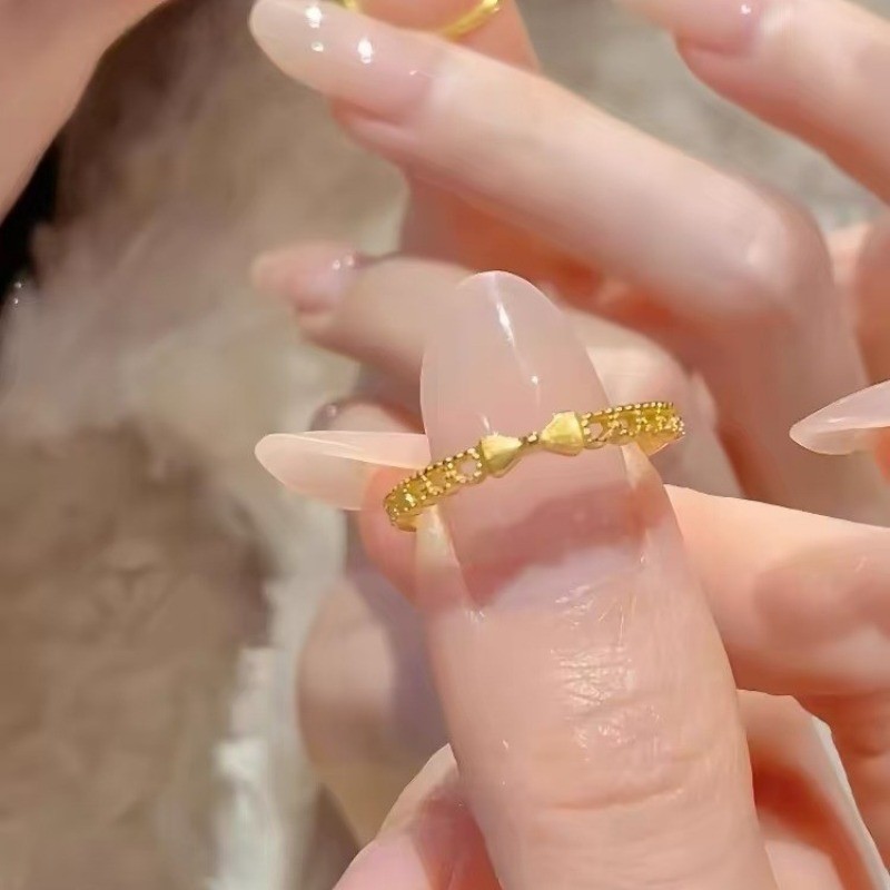 ส925เงินสเตอร์ลิงลูกไม้โบว์แหวนแฟชั่นที่เรียบง่ายสุภาพสตรีของขวัญสวมใส่ทุกวัน