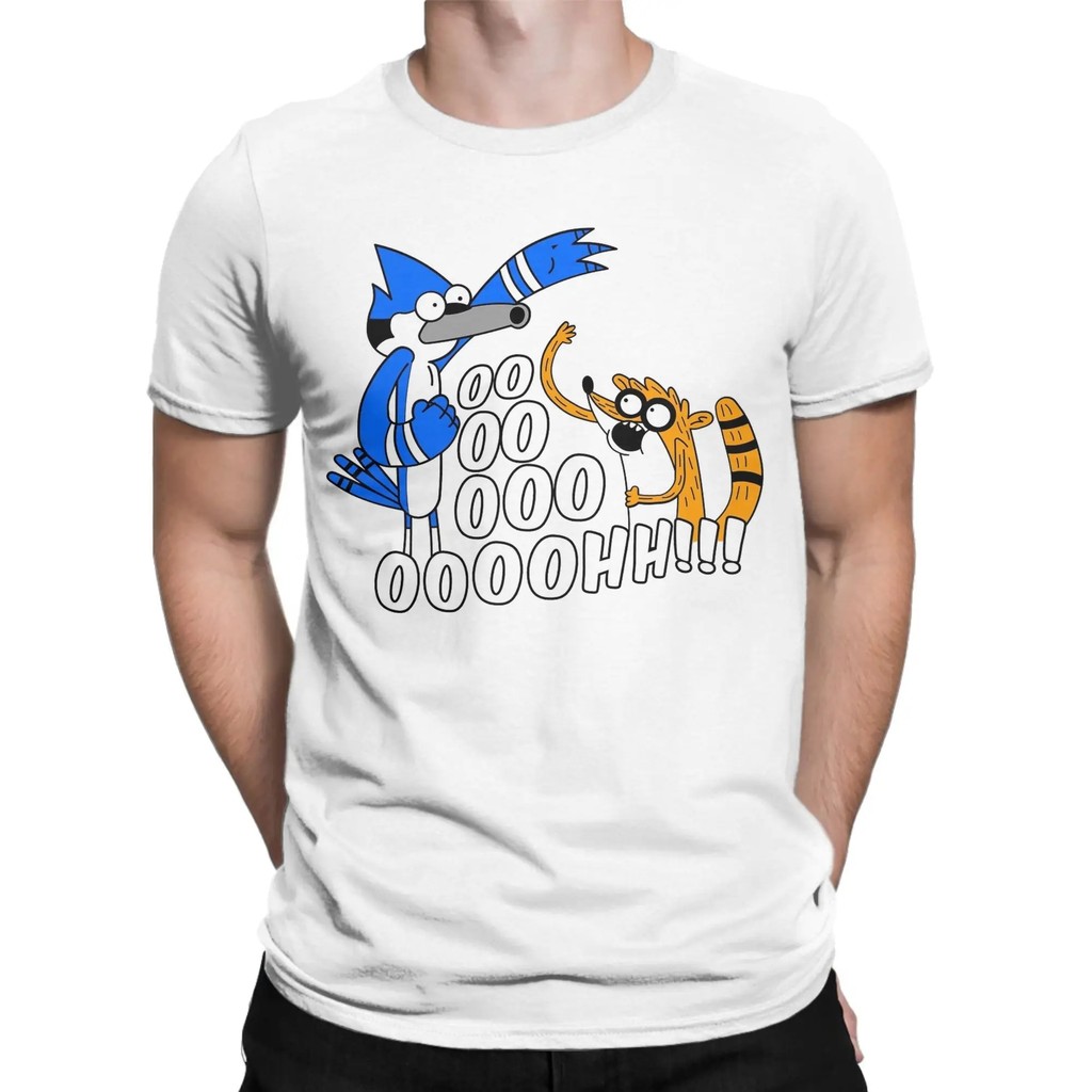 เสื้อยืดแขนสั้นคอกลมผ้าฝ้าย 100% สําหรับผู้ชายพร้อมการ์ตูนRegular Show พิมพ์