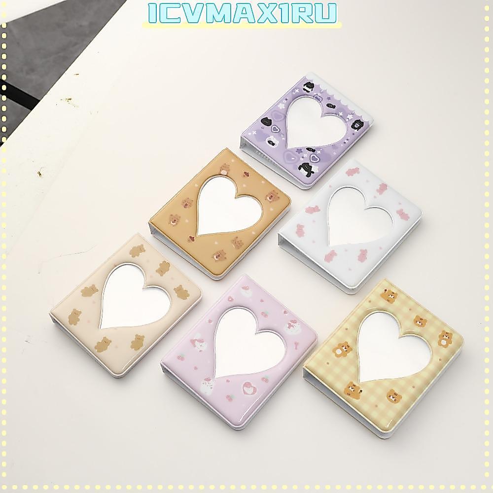 ICVMAX1RU อัลบั้มภาพ, รูปภาพเก็บ 3 นิ้ว 36 กระเป๋า Photocard Holder, Binder ชื่อการ์ด Love Heart Hollow Kpop Card Photo Holder