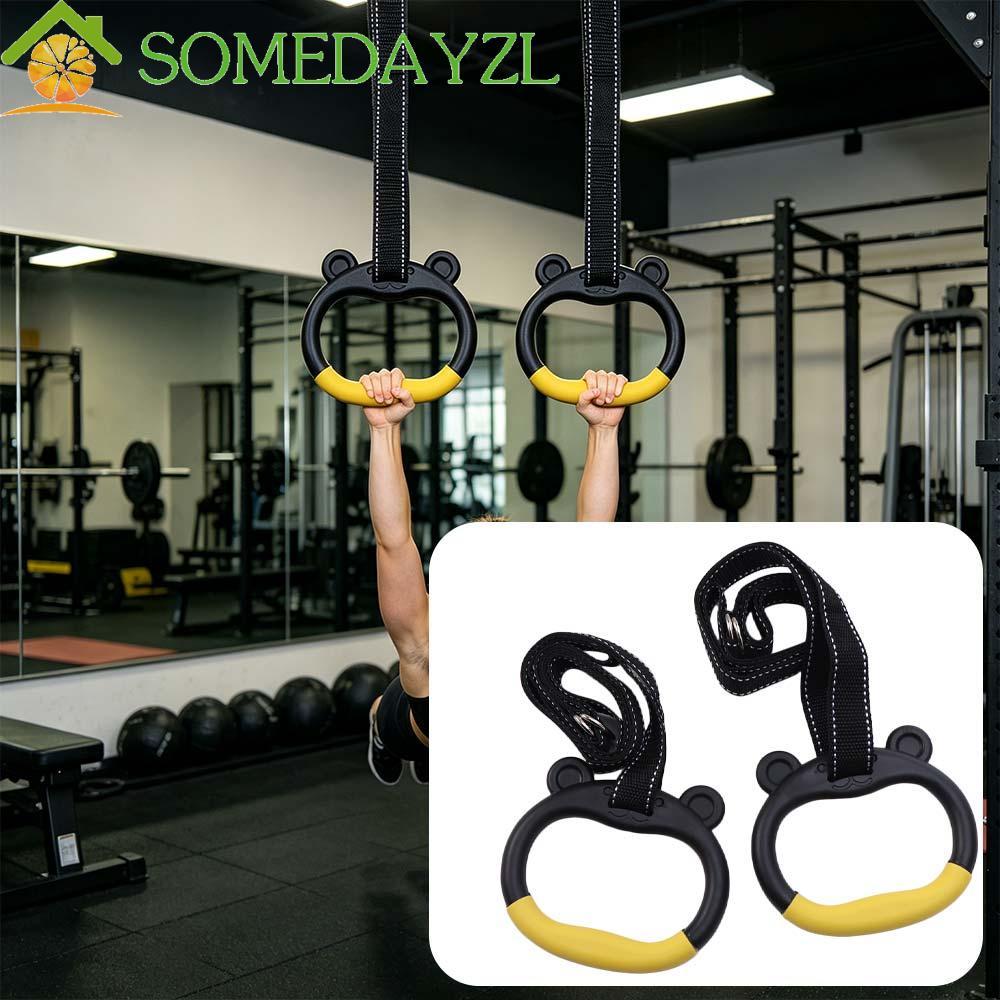 SOMEDAYZL Gymnastic แหวน, พร้อมสายรัด Non-Slip Pull Up Bar, Pull-ups อุปกรณ์เสริมทนทานแขน Strength สายรัดปรับได้ฟิตเนสแหวนออกกําลังกายฟิตเนสการฝึกอบรมการออกกําลังกาย