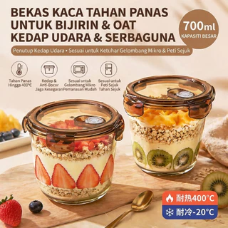 GLARO 2PCS อาหารเช้าข้าวโอ๊ตถ้วย 700ML แบบพกพา Overnight ธัญพืชโยเกิร์ตอาหารเช้าแก้วแก้วขวด Jar Cawan ข้าวโอ๊ต