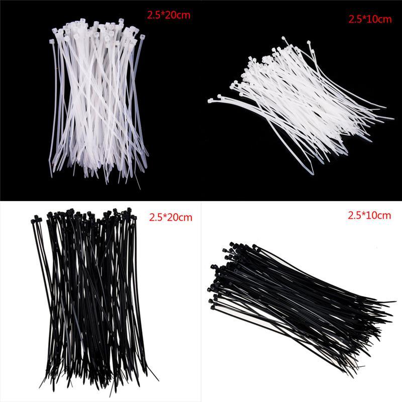 100 ชิ้น Fasten สีขาว Bla สายลวด Zip Ties Self Loing ไนลอนสายผูก