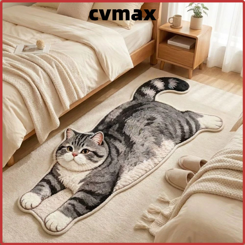 CVMAX พรมตกแต่งบ้าน,พรมกันลื่น 2D Cat-Shaped พรมพื้นที่,นุ่มป้องกันการเปรอะเปื้อนทําความสะอาดง่ายพรมการ์ตูนห้องนั่งเล่น